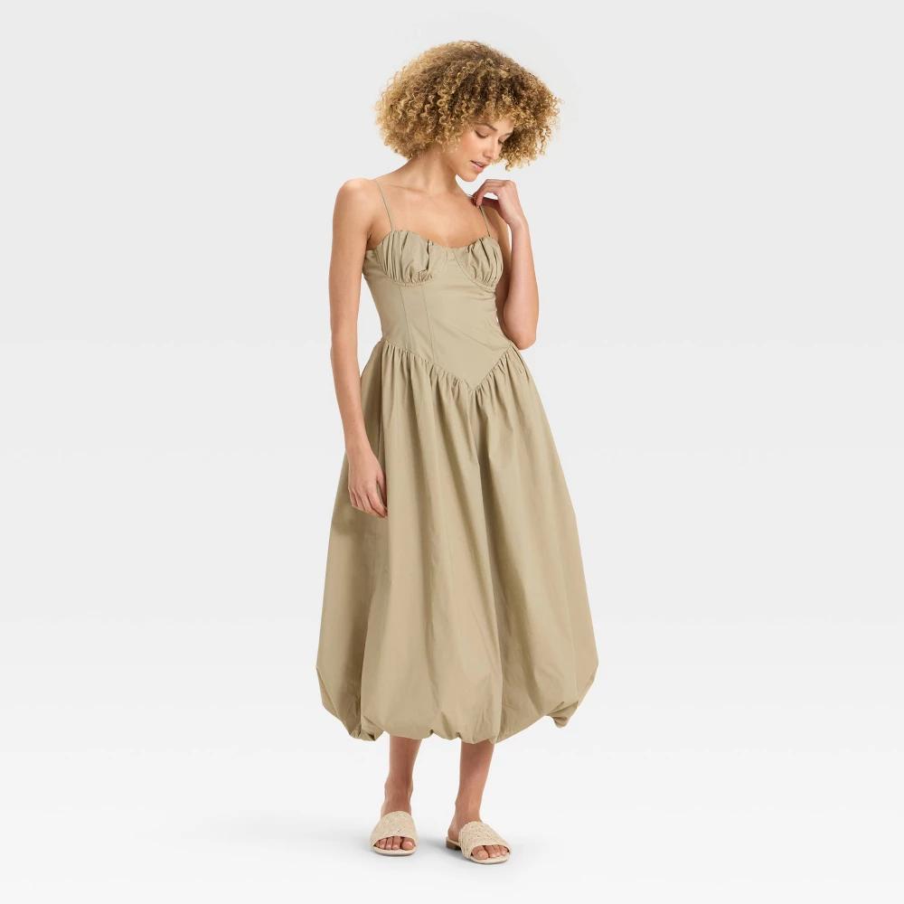 Womens Corset Bubble Midi A-Line Dress - Future Collective Khaki M Product Image