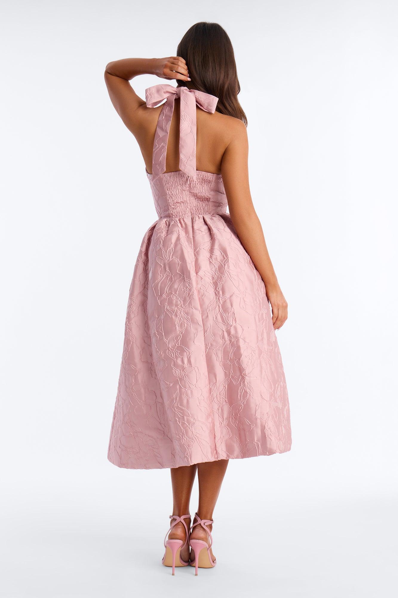 Keep You Enchanted Jacquard Halter Midi Dress - Pink Female Product Image