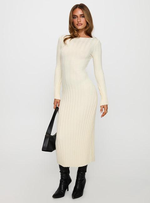 Ryo Long Sleeve Rib Maxi Dress Cream Product Image