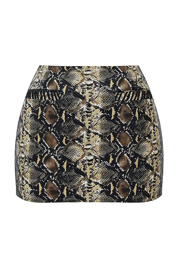 Lena  snake print vegan leather skirt - sale Product Image