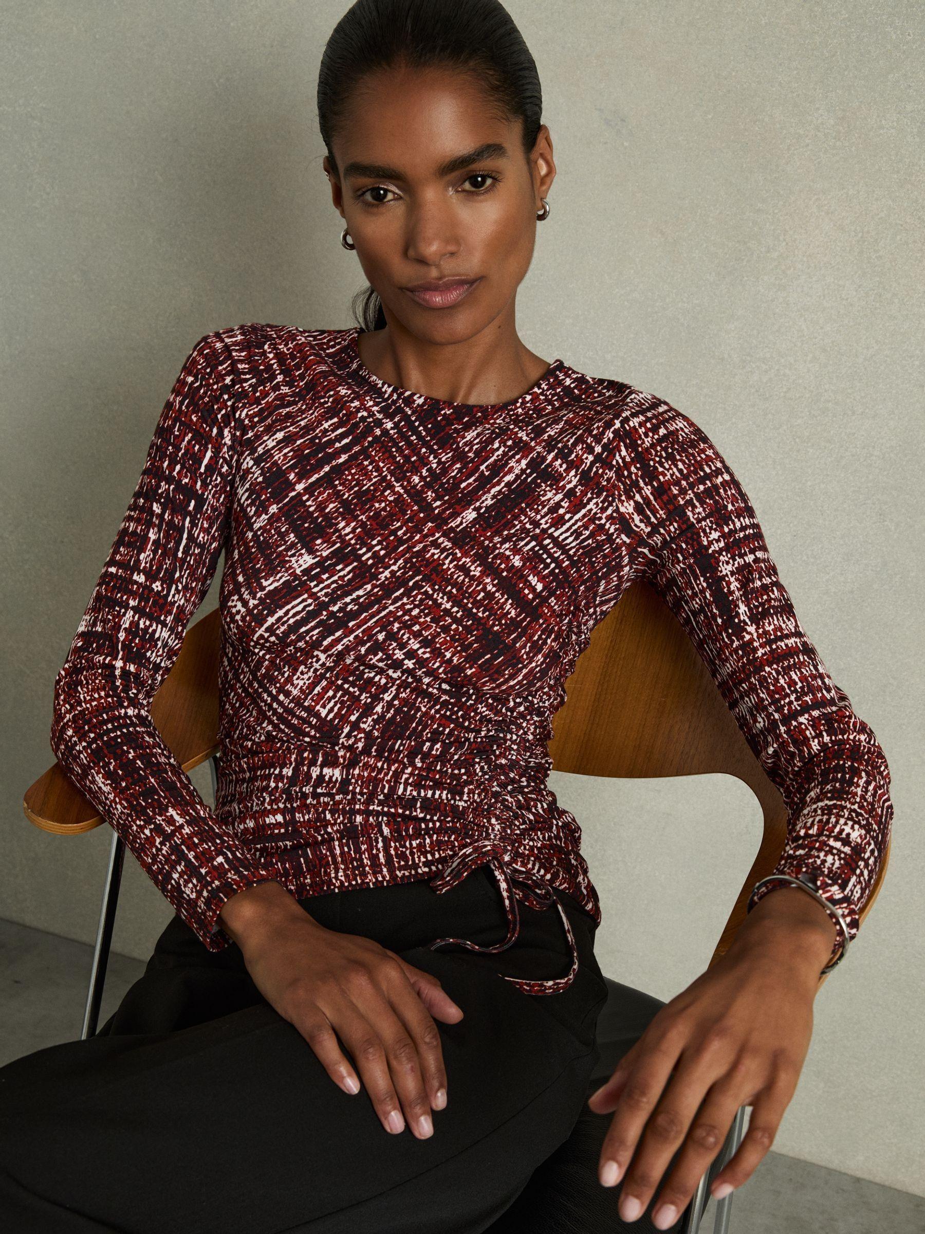 Abstract-Print Ruched-Jersey Top in Red Product Image