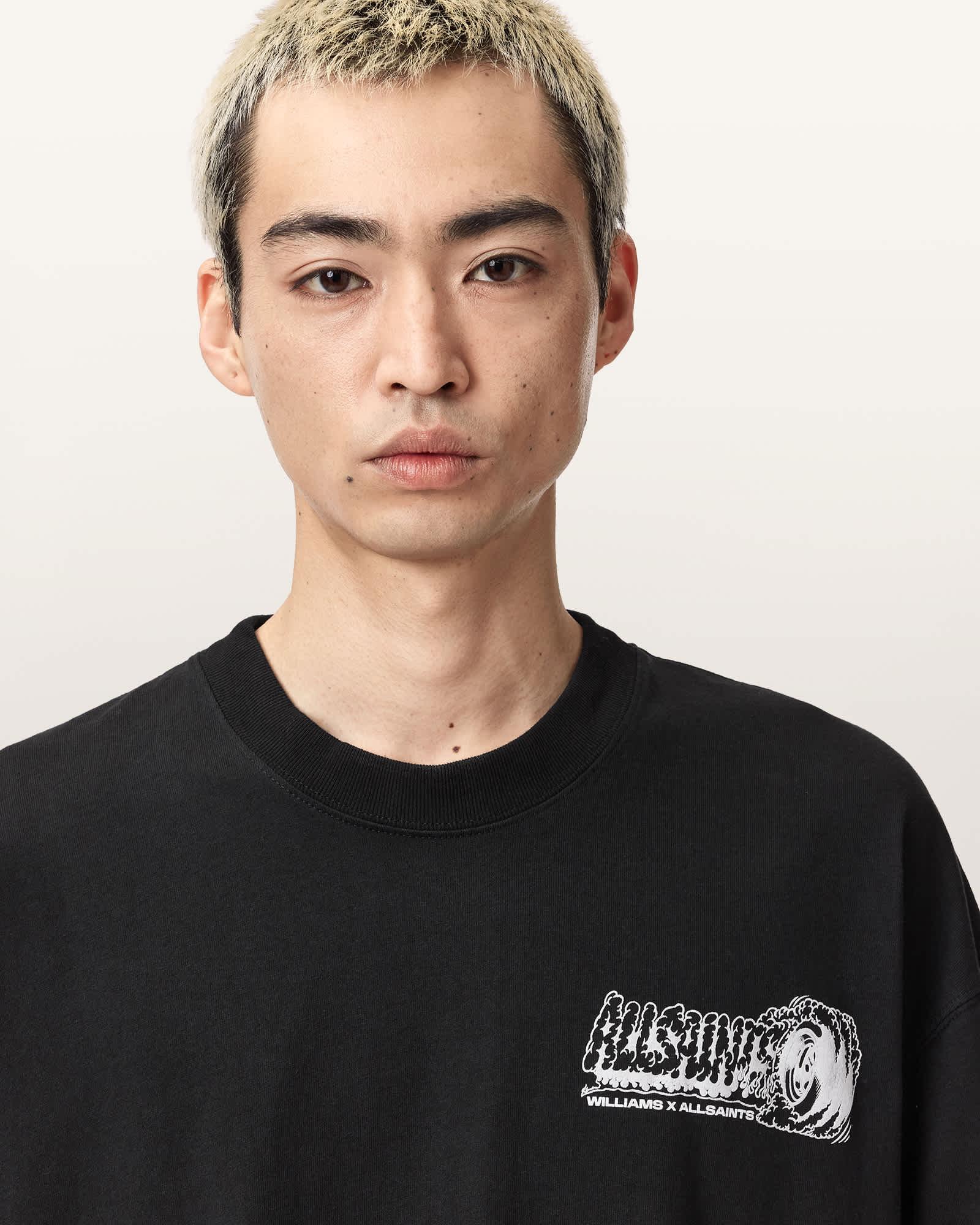 Williams X AllSaints Burnout Crew Neck T-Shirt Jet Black | ALLSAINTS US Product Image