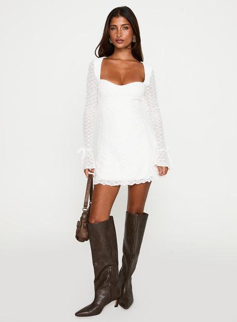 Dalzine Long Sleeve Mini Dress White Product Image