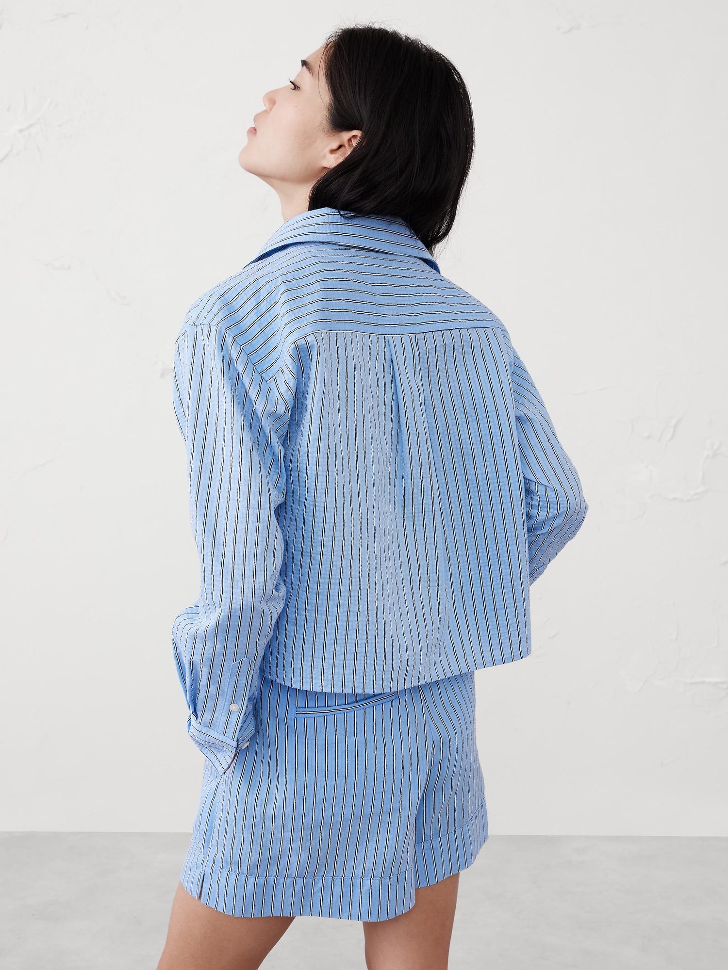 Linen-Blend Cropped Shirt Product Image