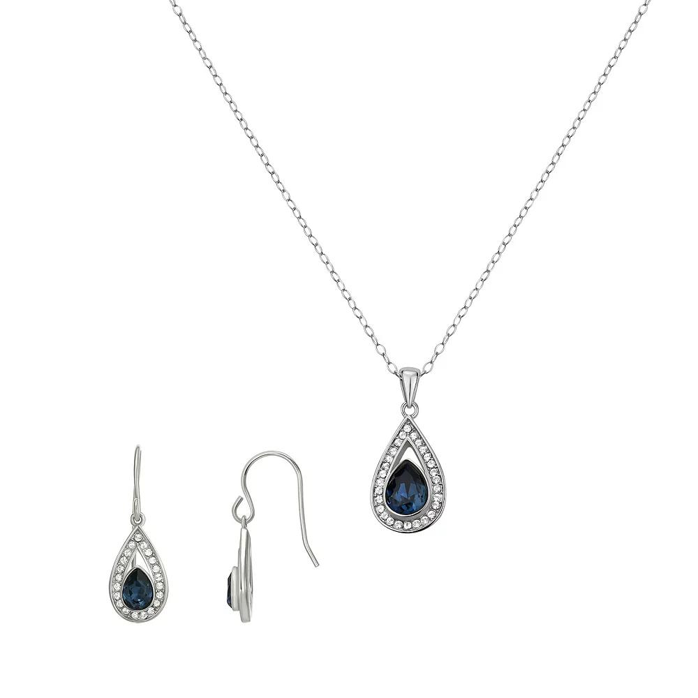 Argento Forte Sterling Silver Crystal Teardrop Pendant Necklace & Drop Earrings Set, Women's, Size: 18" Product Image