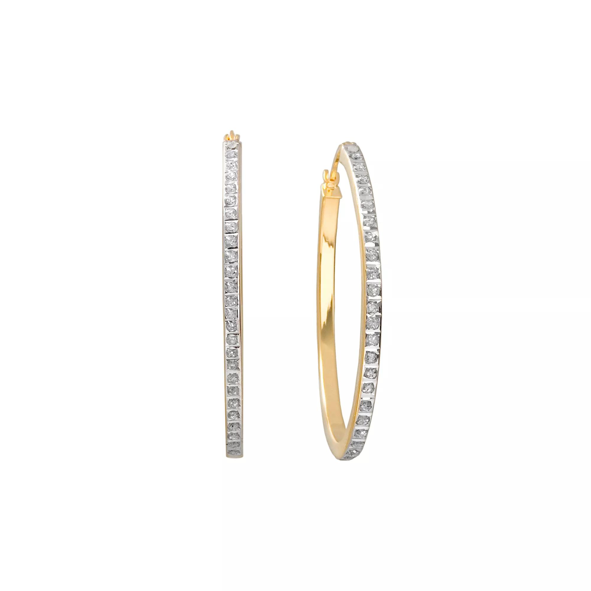 Diamond Mystique 18k Gold Over Silver Oval Hoop Earrings, Women's, Yellow Product Image