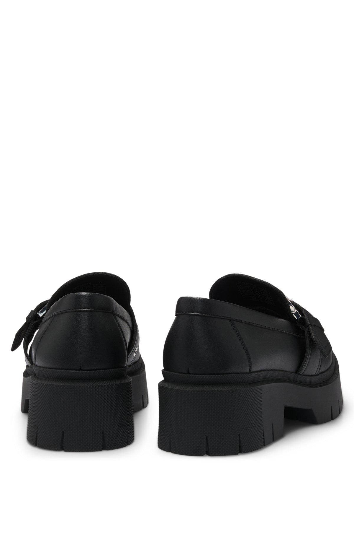 HUGO - Faux-leather loafers with buckle strap - Black Product Image
