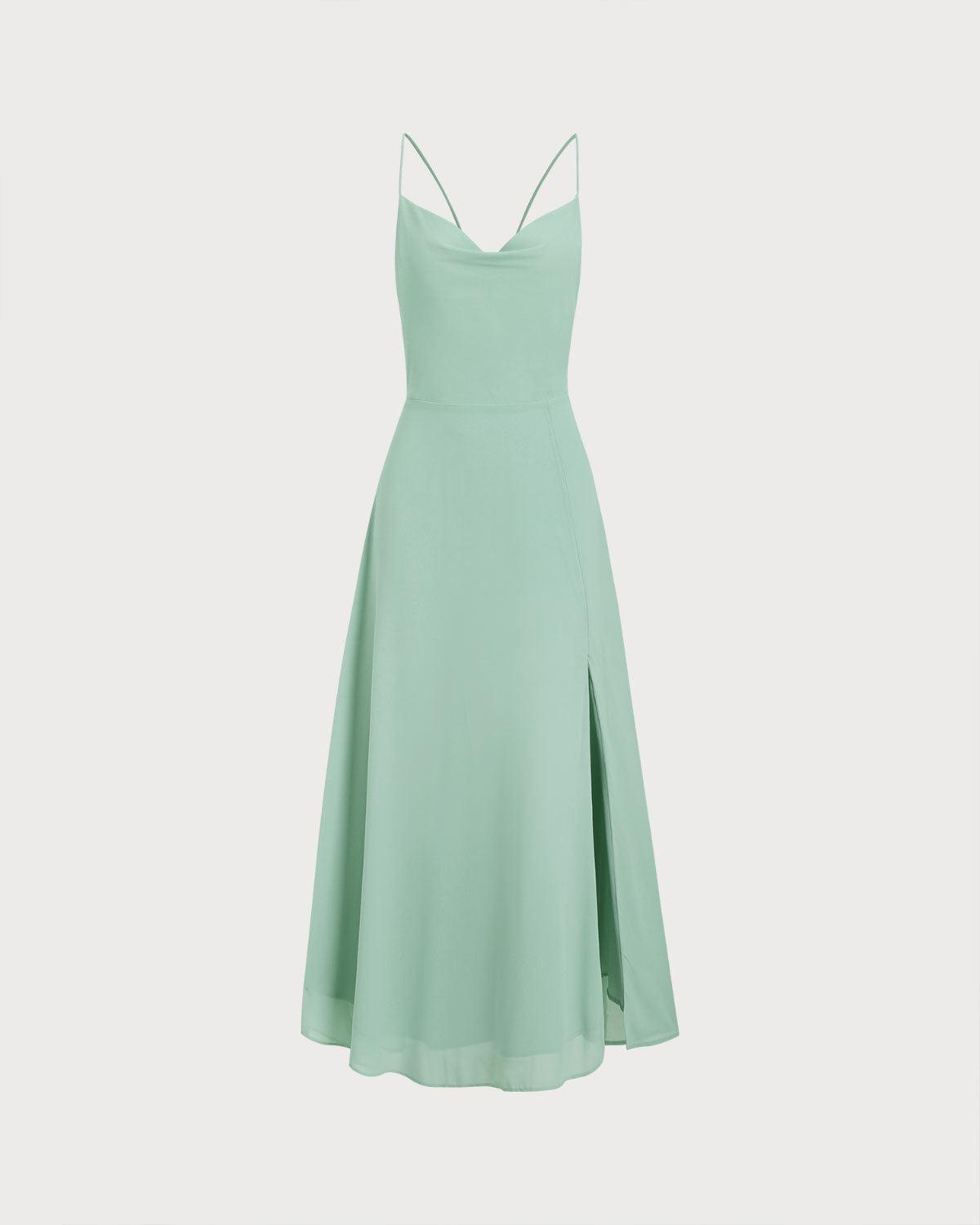 Green A-Line Backless Slip Maxi Dress Product Image