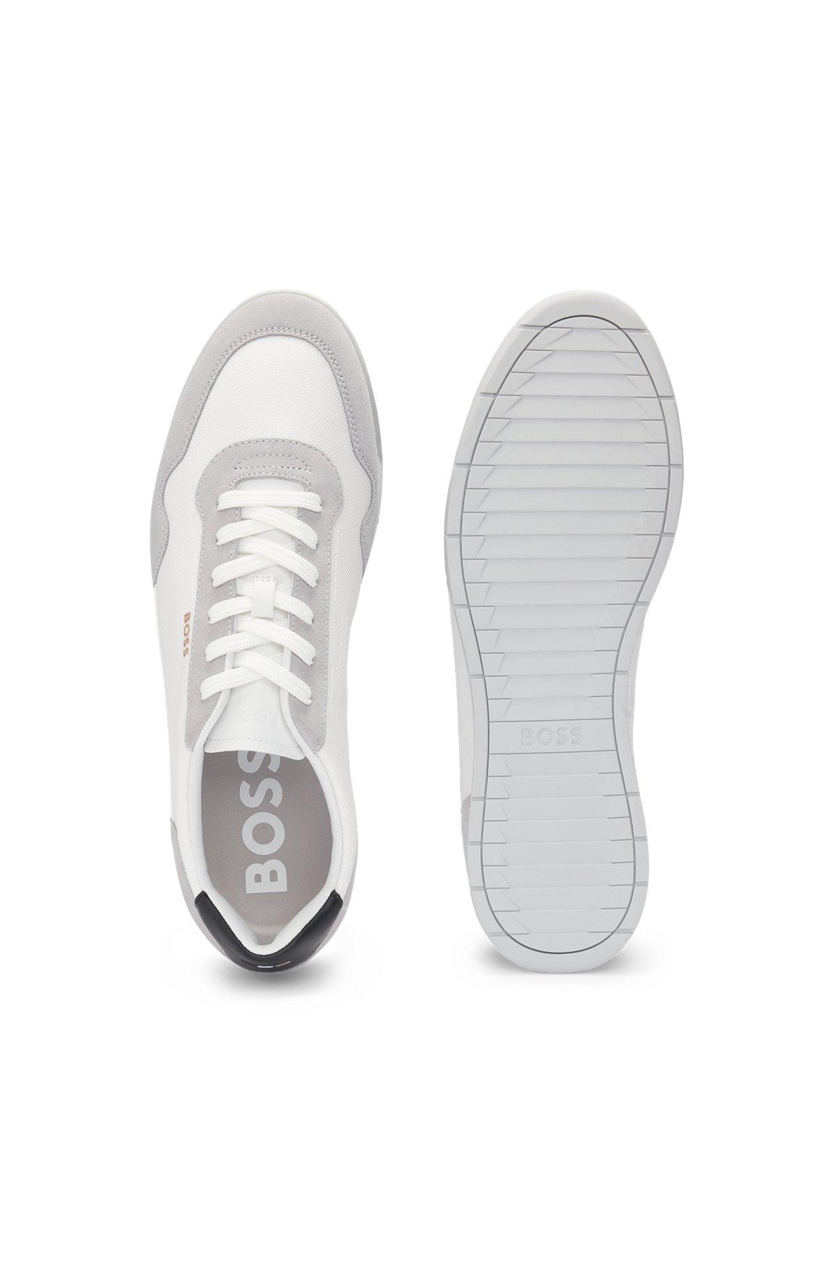 Mixed-material lace-up trainers with suede trims Product Image