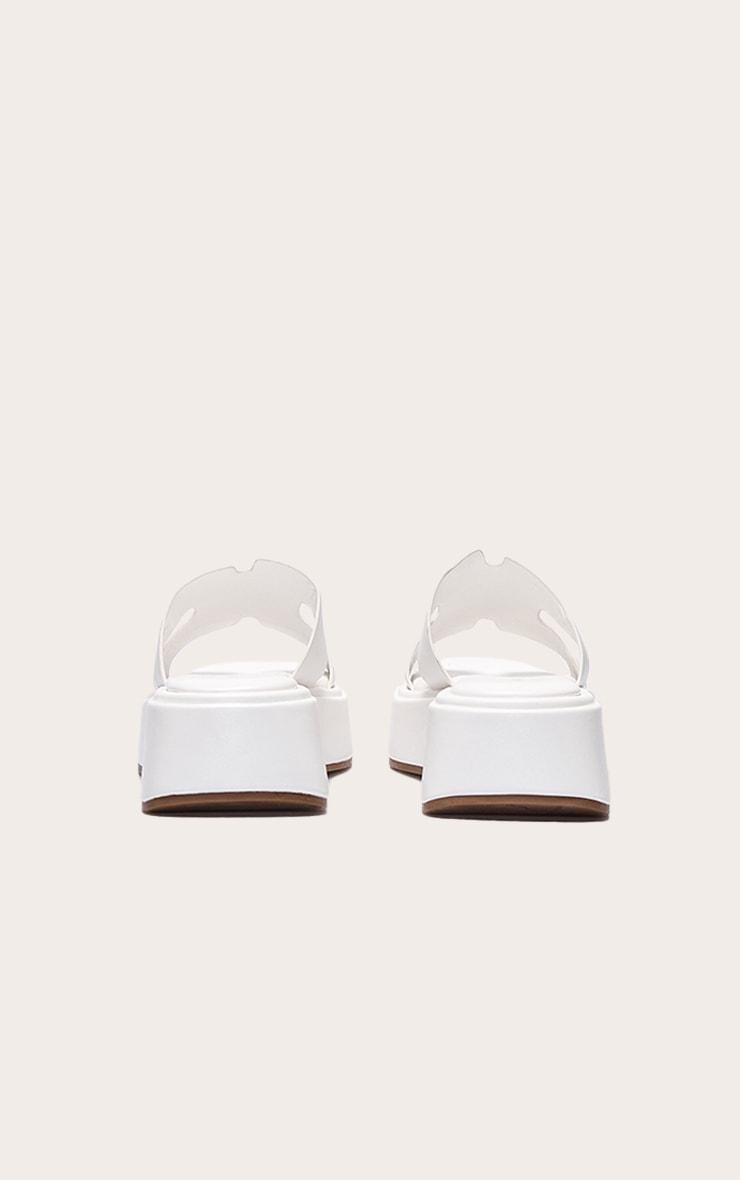 White Pu Strap Round Toe Flatform Sandals Product Image
