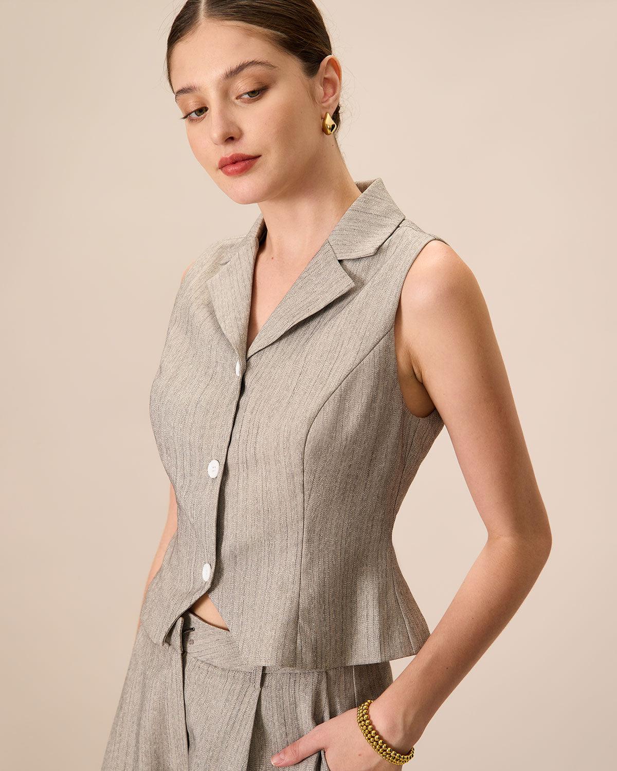 Women's Grey Lapel Single-Breasted Vest Female Product Image