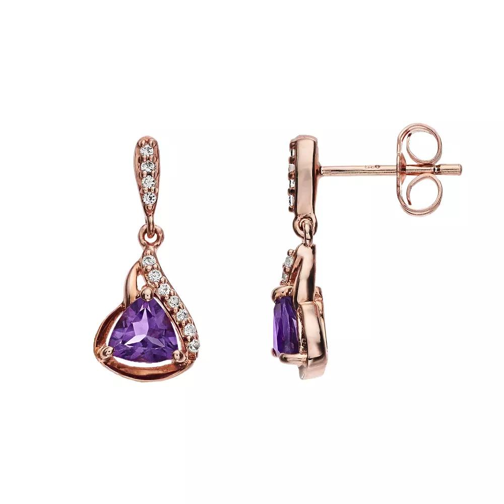 14k Gold over Sterling Silver 1 Carat Amethyst Drop Earrings, Women's, Pink Tone Product Image