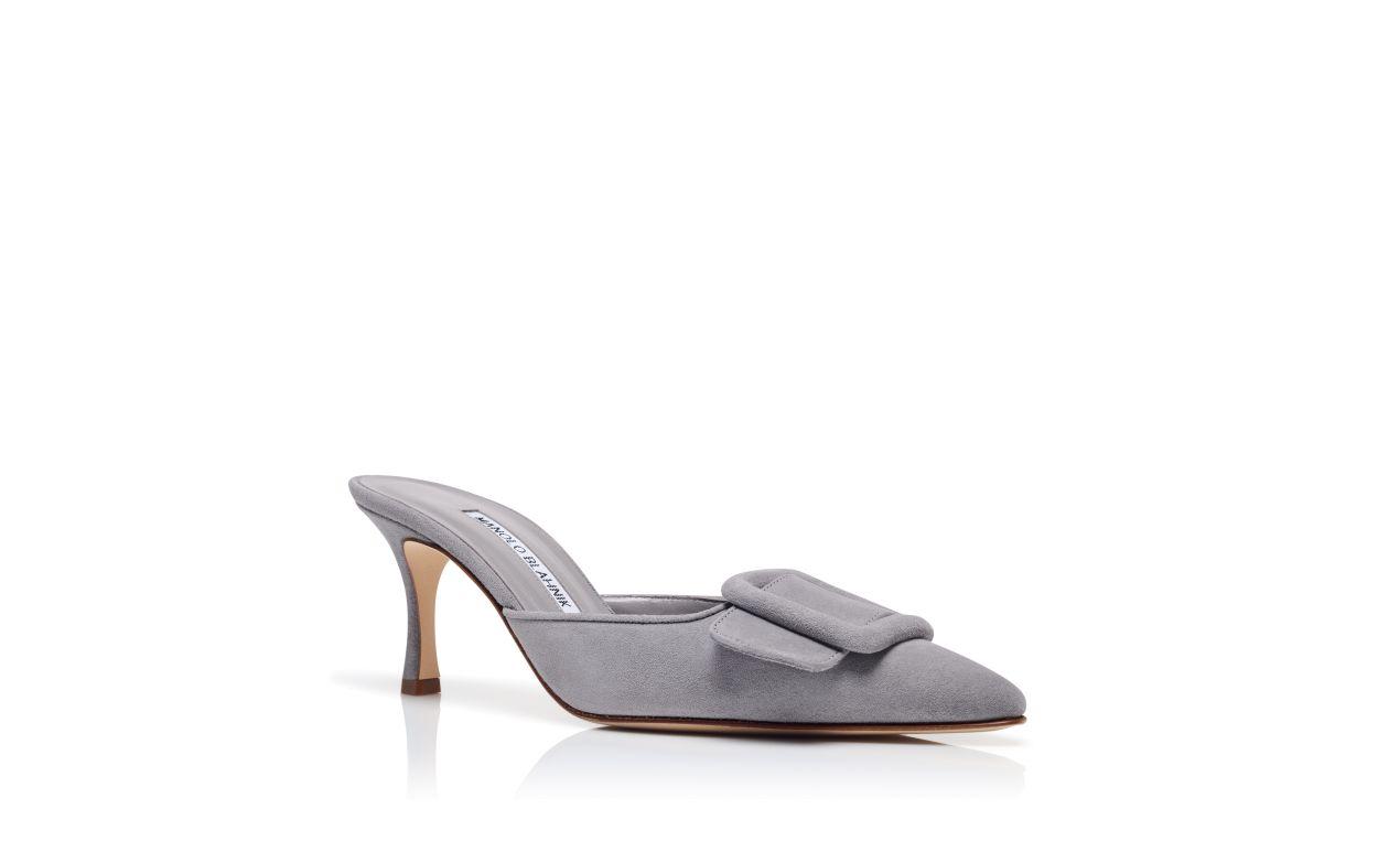 MAYSALE 70 Grey Suede Buckle Detail Mules Product Image