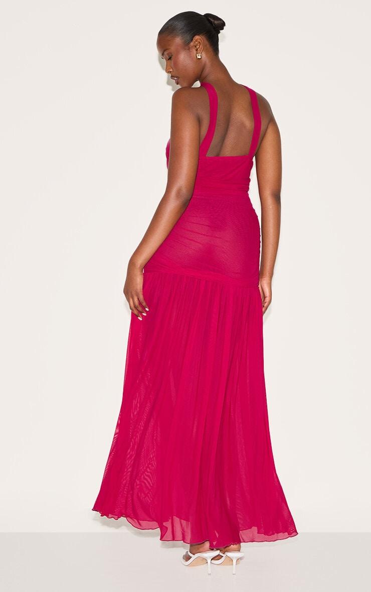 Fuchsia Ruched Scarf Dropped Waist Maxi Dress Product Image