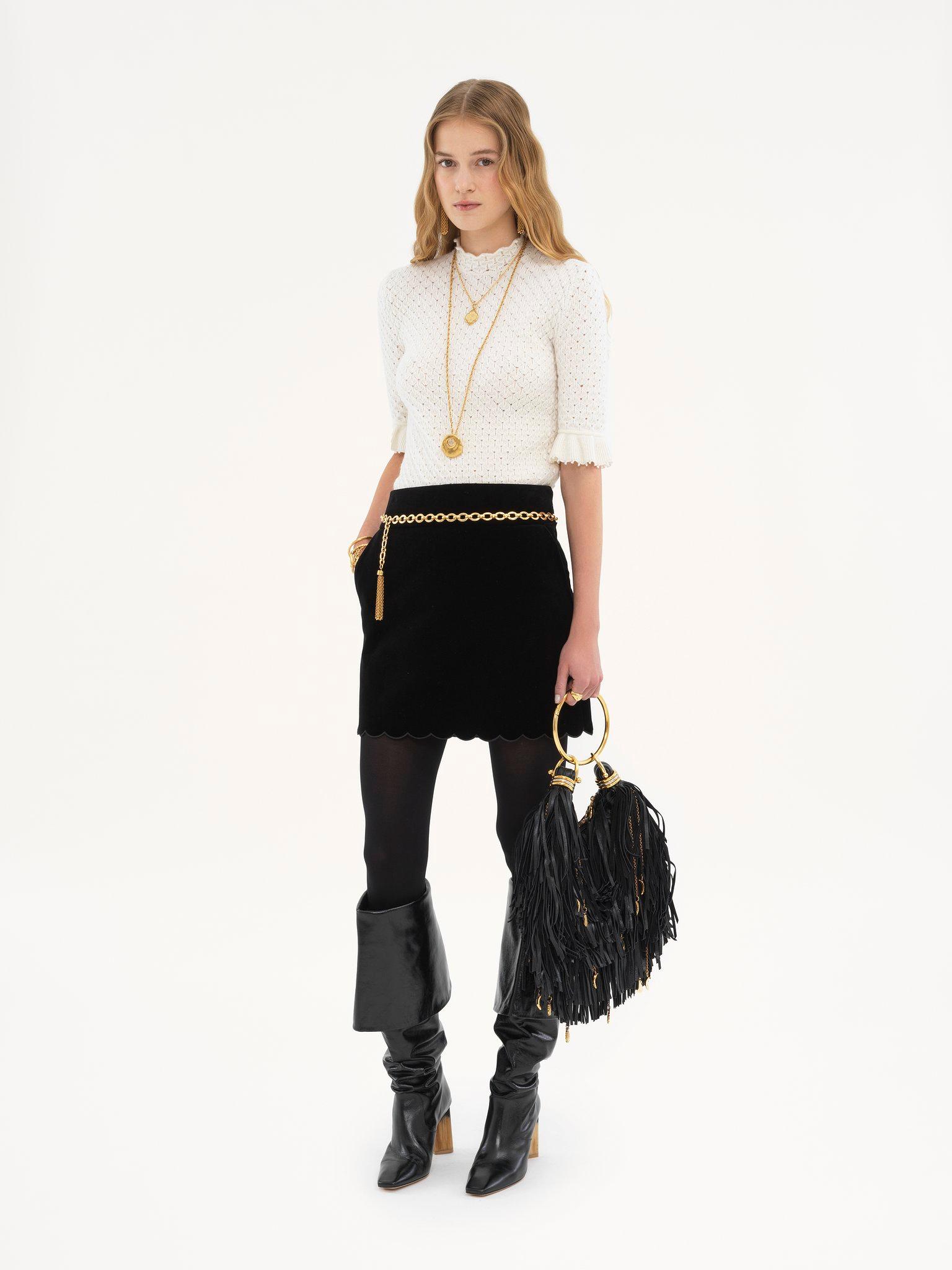 Scalloped mini skirt in velvet Product Image