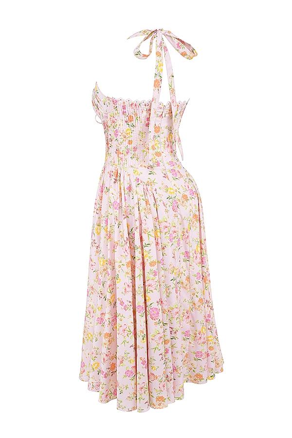 Adabella  pink meadow print cotton halter midi sundress Product Image