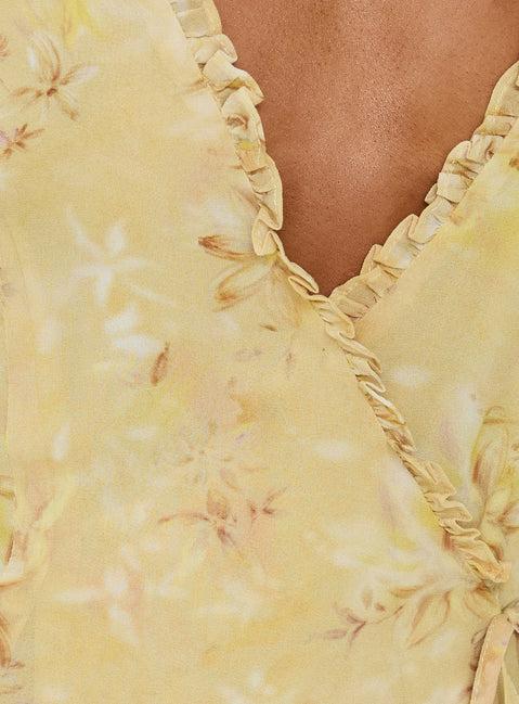 Taija Wrap Mini Dress Yellow Floral Product Image