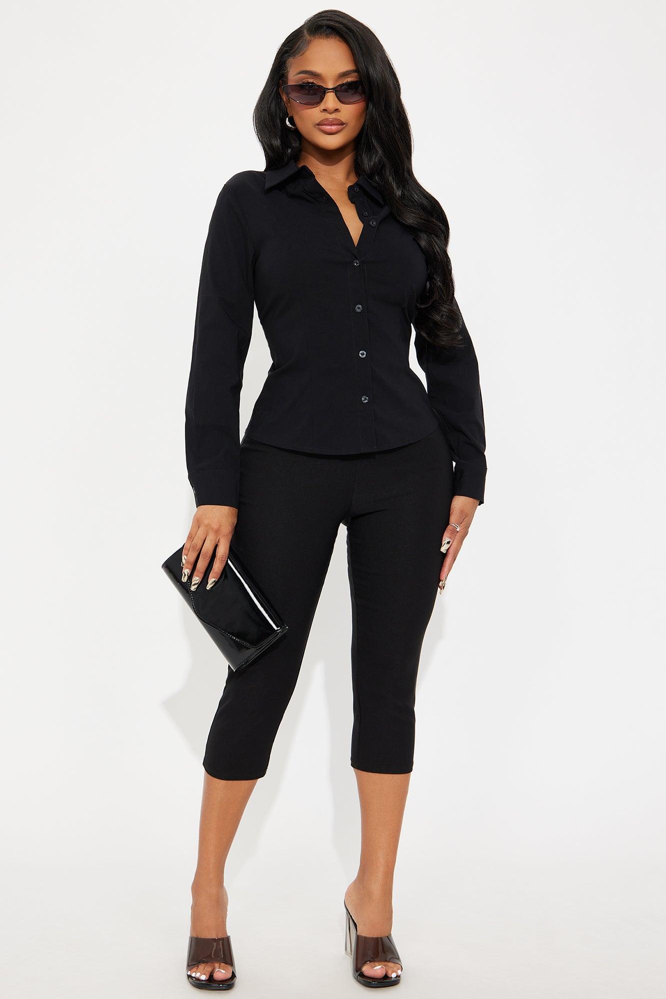 All Day Everyday Button Front Shirt - Black Product Image