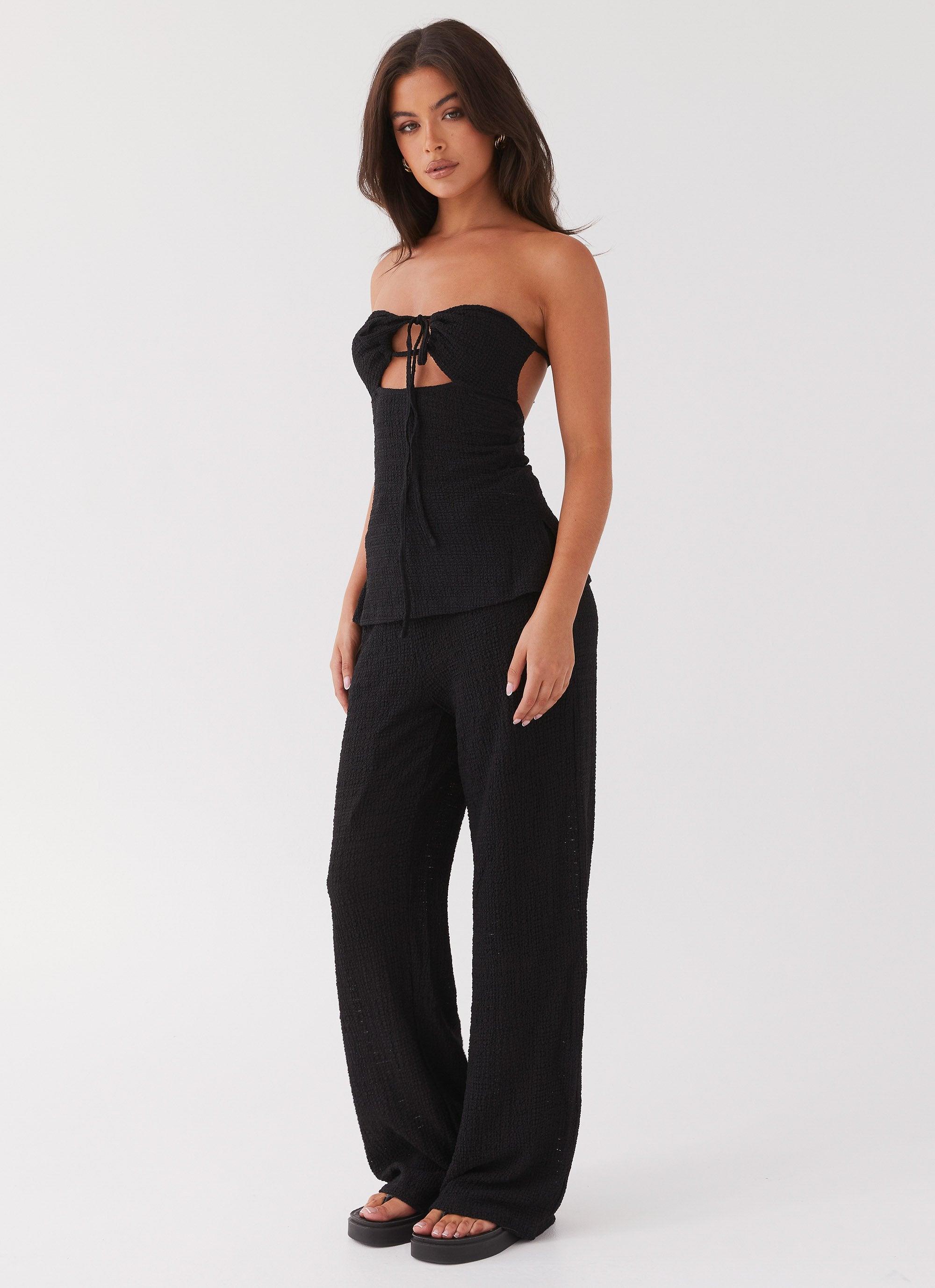Jadey Waffle Pants - Black Product Image