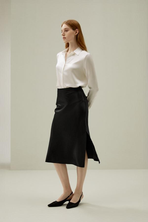 LILYSILK Silk Shirt Women - Dark Gray Mulberry Silk - Non-Toxic Dyes Concealed Mother-Of-Pearl Buttons Blouse Petite M Product Image