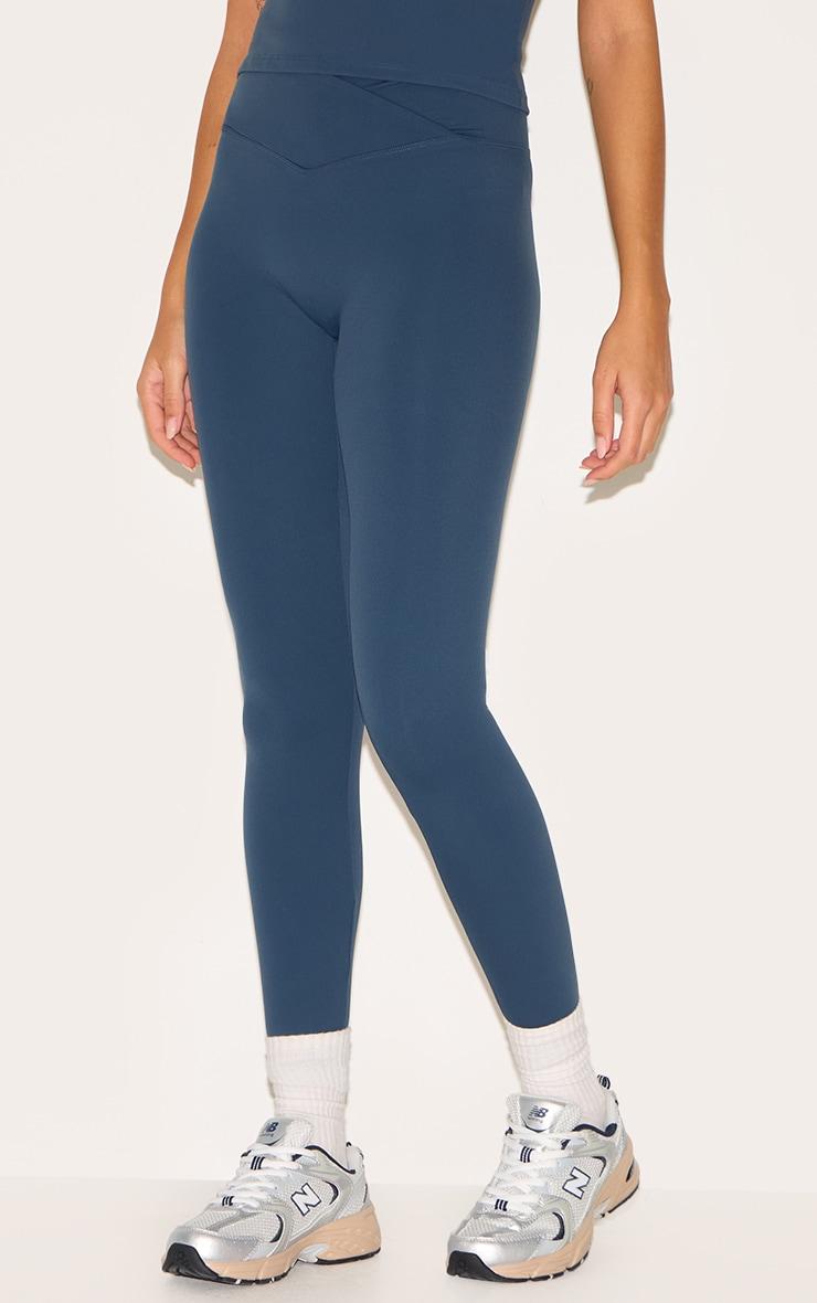 Midnight Blue Sculpt Wrap Waist Gym Leggings Product Image