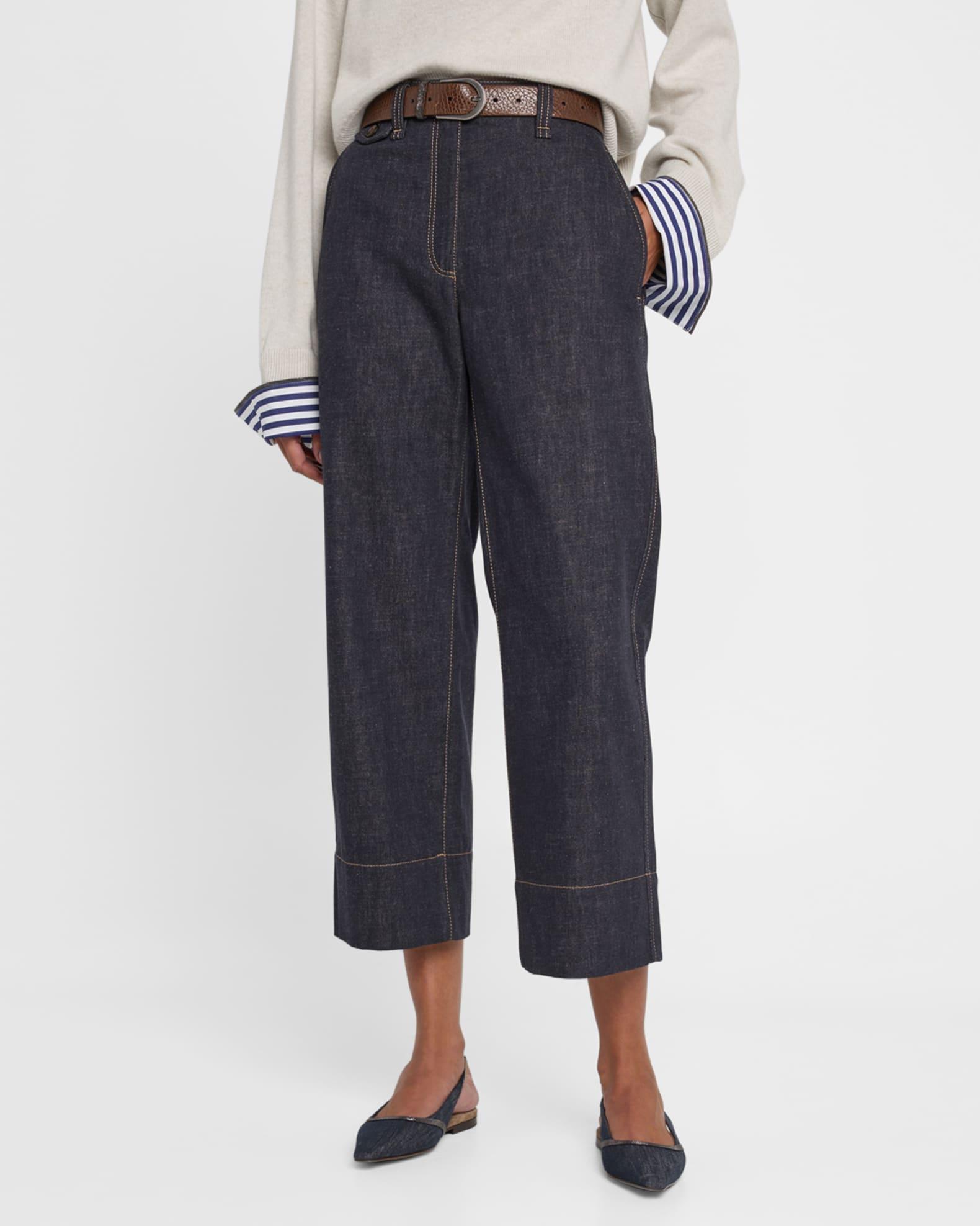 Contrast Stitched Crop Jeans Product Image