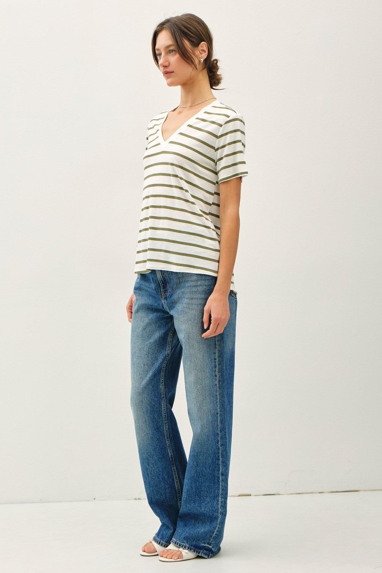 UB ESSENTIALS: EASY STRIPES COTTON-LINEN TEE Product Image