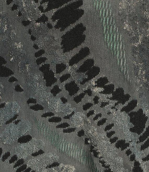 Leo & Nicole Jacquard Printed Crew Neck 3/4 Sleeve Side Cinched Tie Top Product Image