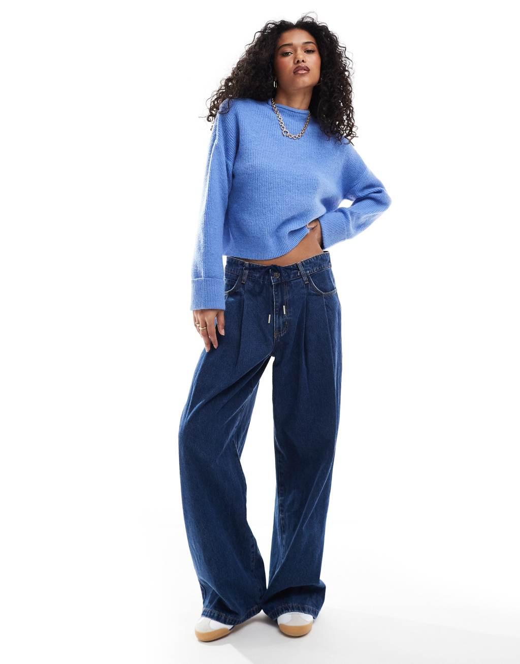 ASOS DESIGN funnel neck sweater in blue Product Image