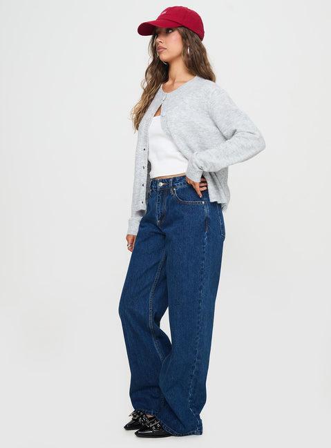 Shima Low Rise Straight Leg Jeans Mid Wash Product Image