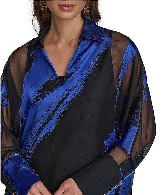 Donna Karan Brushstroke Burnout Spread Collar Long Sleeve Tunic Product Image