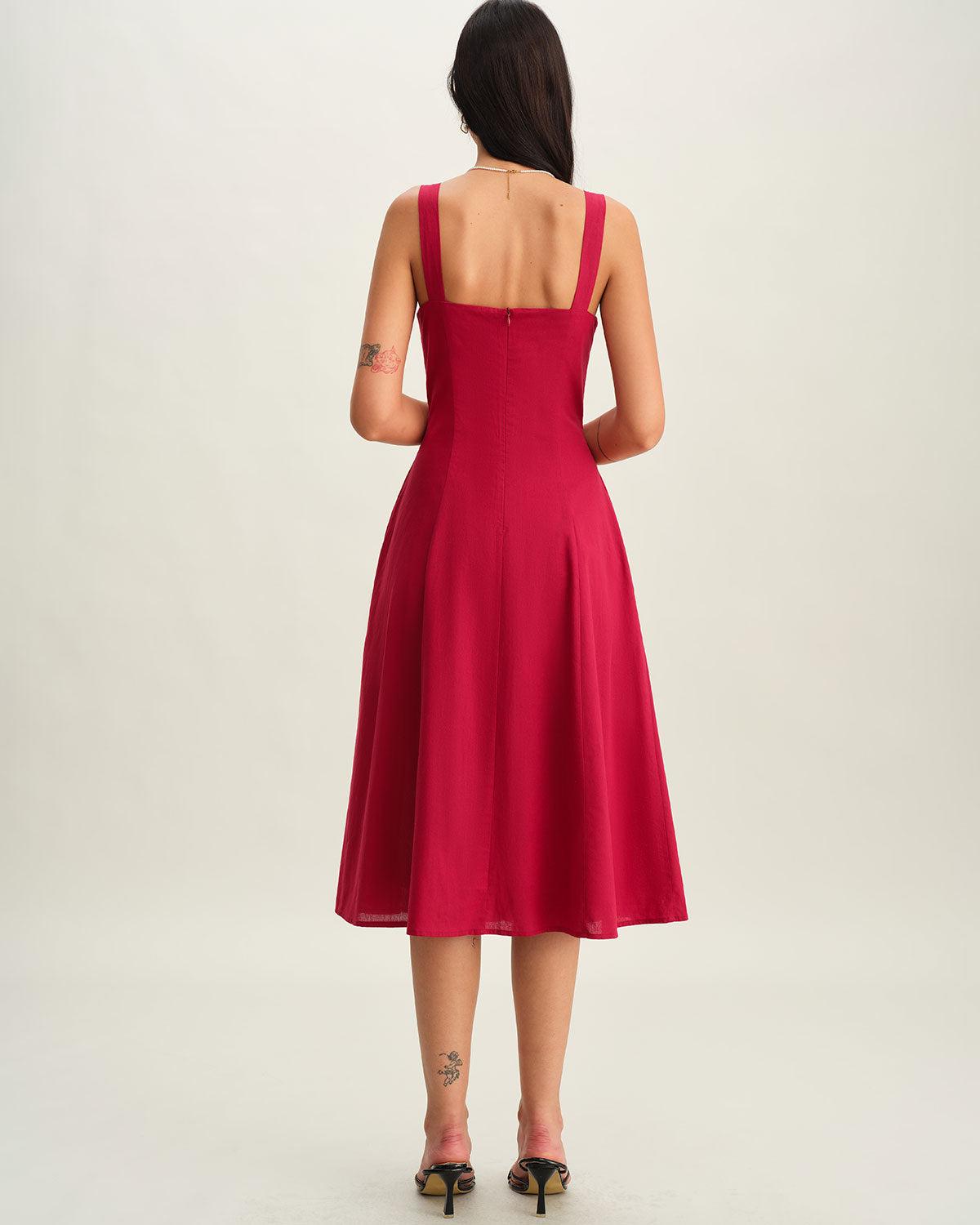 Red Sweetheart Neck Slip Midi Dress Product Image