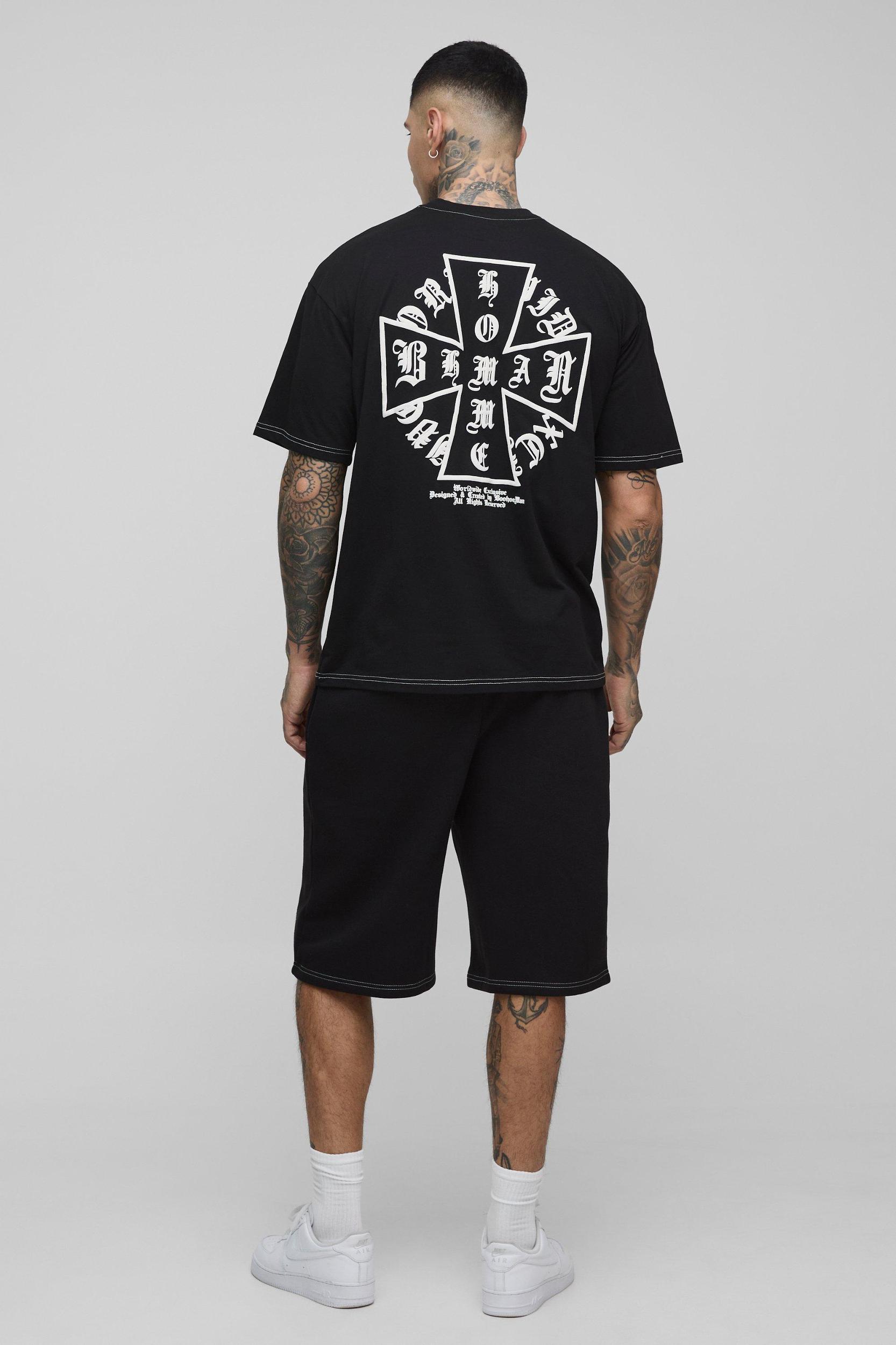 Tall Oversized Homme Puff Print T-Shirt & Short Set | boohooMAN USA Product Image