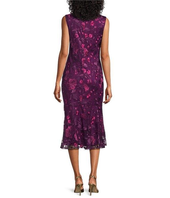 Marina Embroidered Tulle Flower Lace Sleeveless Midi Dress Product Image