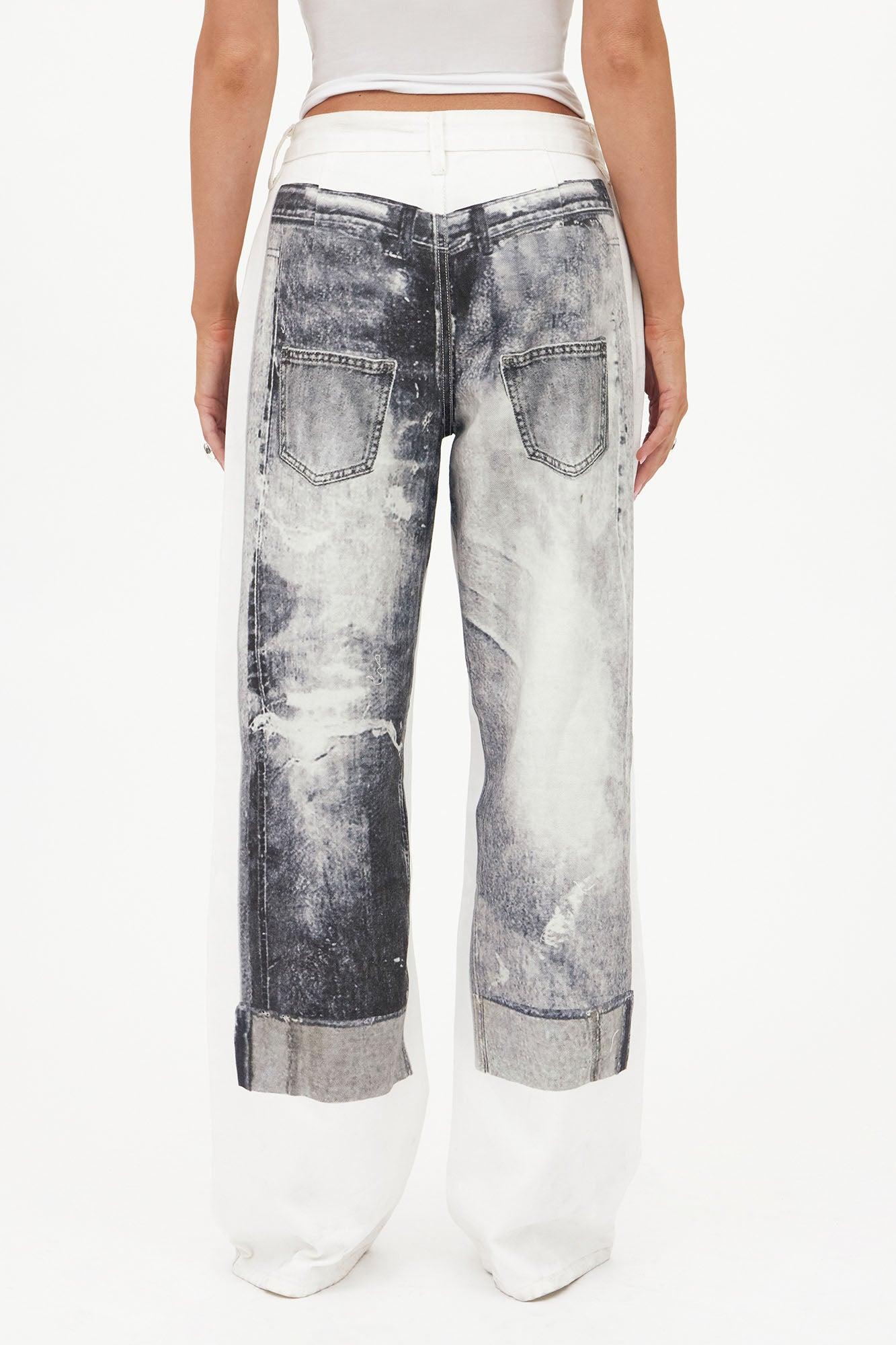 Perfect Illusions Denim Printed Straight Leg Jeans - White Product Image