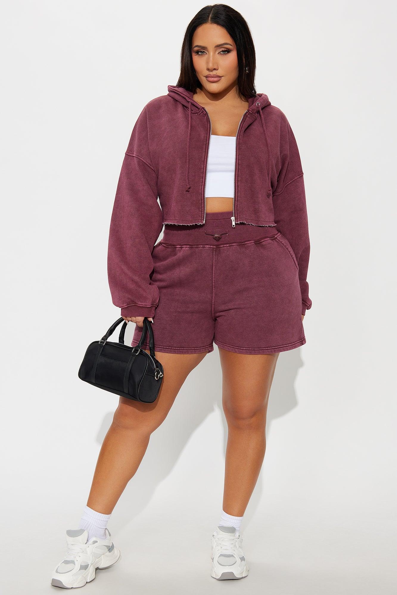On The Go Fleece Short Set - Burgundy Product Image