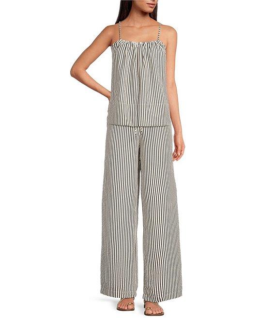 Every Coordinating Knit Striped Mid Rise Gaucho Wide Leg Pants Product Image