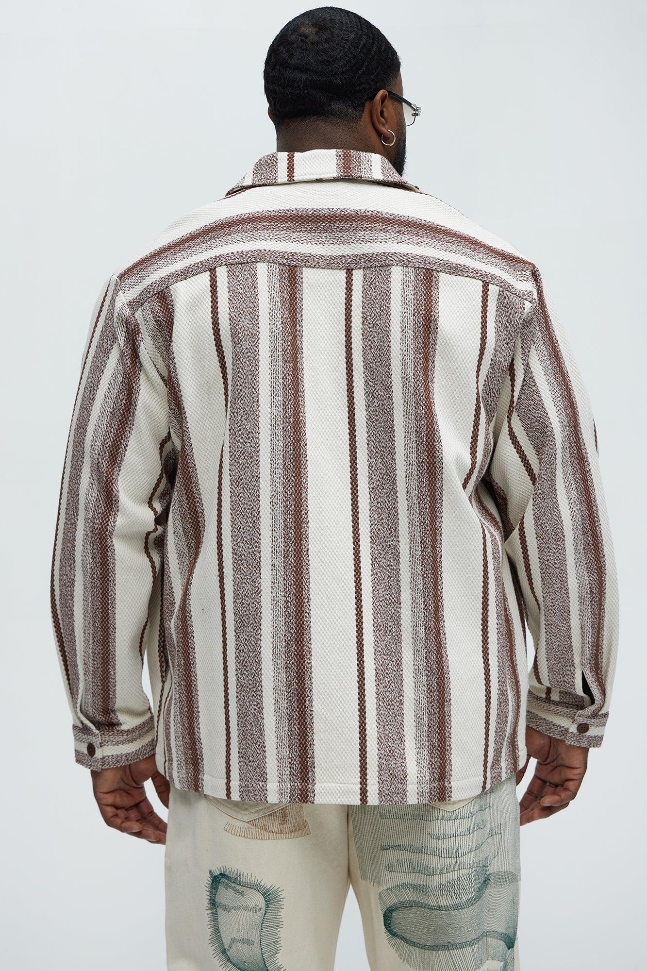 Chunky Weave Striped Oversized Shirt - Brown Combo Product Image