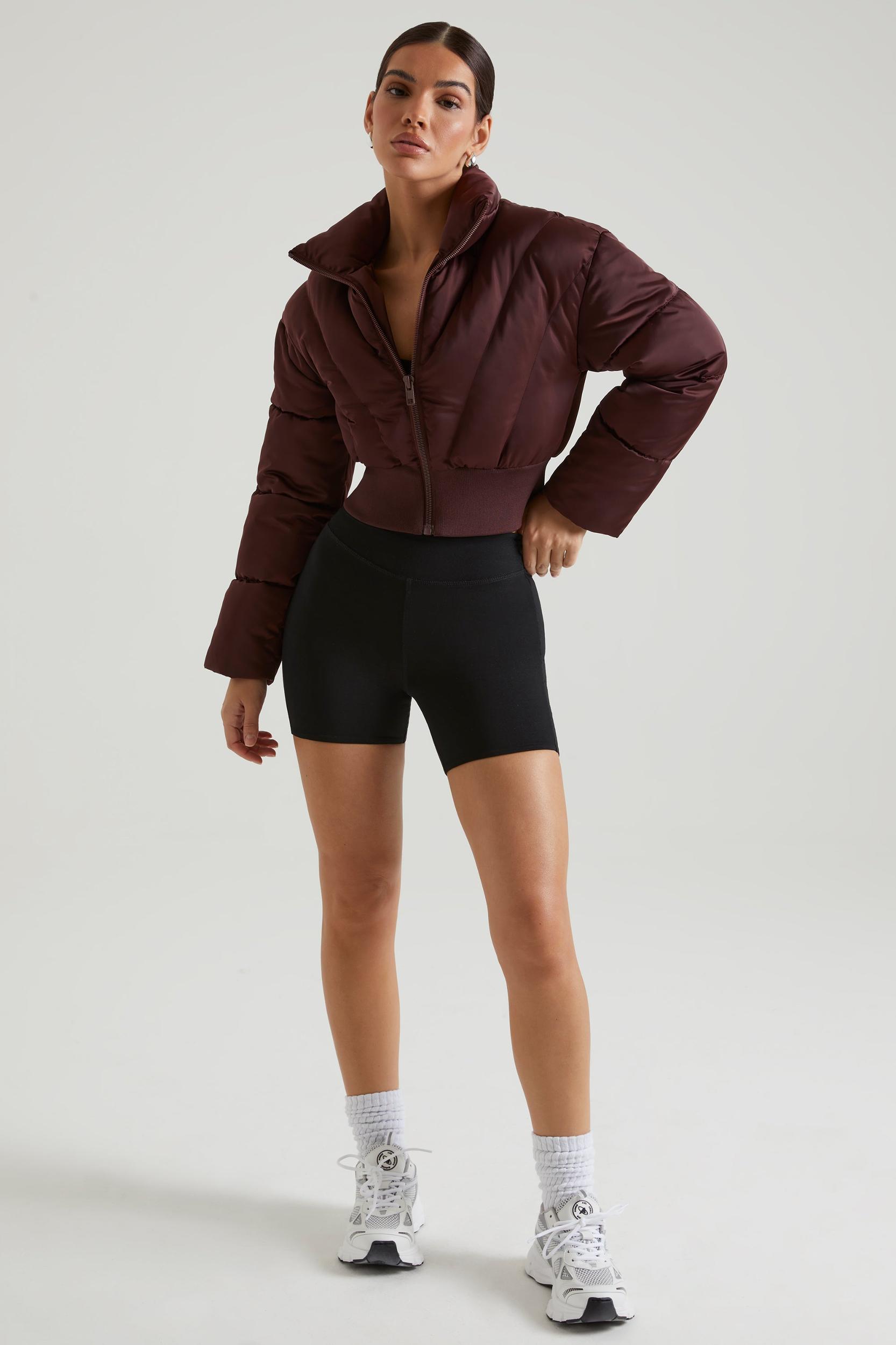 Ribbed Puffer Jacket in Brown Product Image