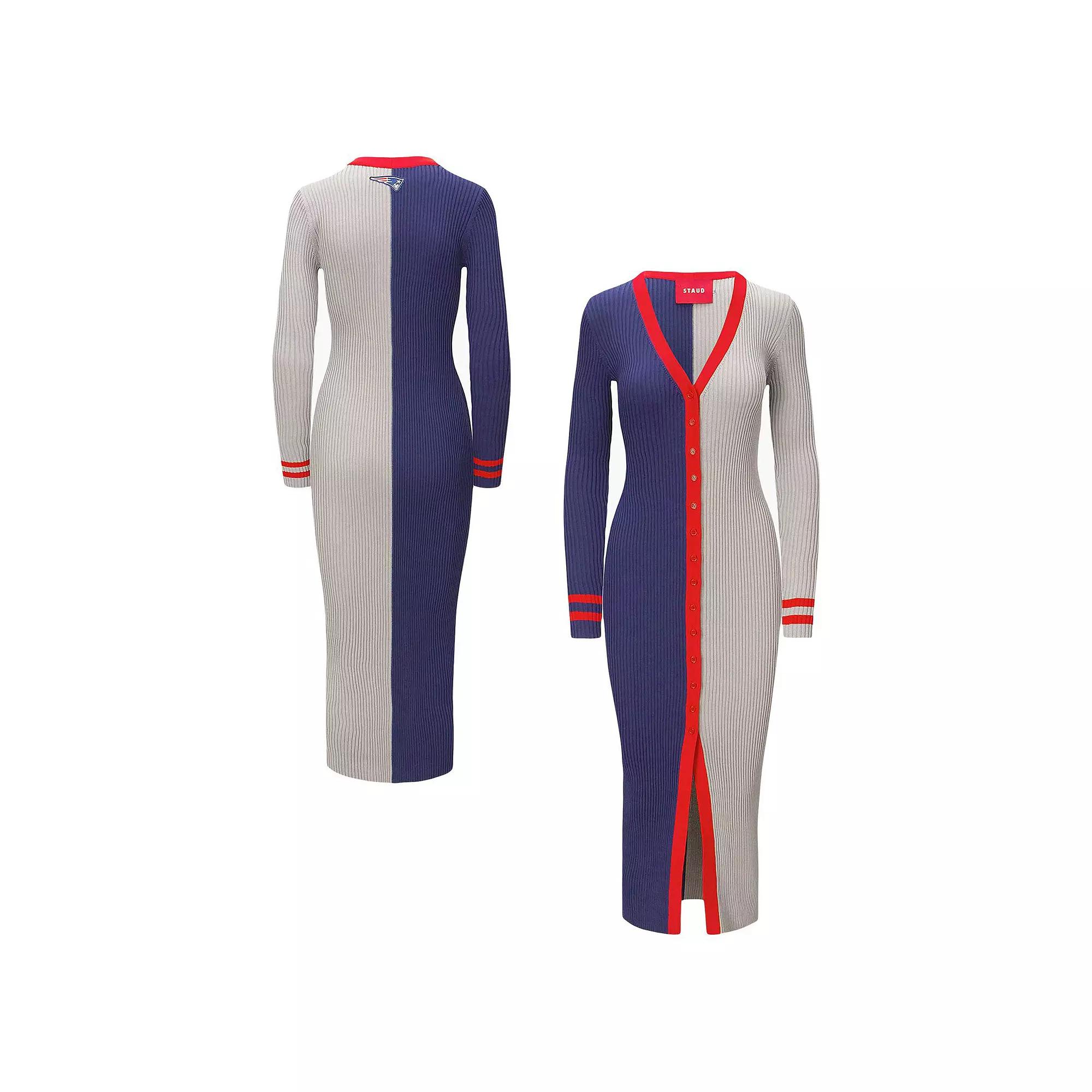 Women's STAUD Navy/Gray New England Patriots Shoko Knit Button-Up Sweater Dress,  Product Image