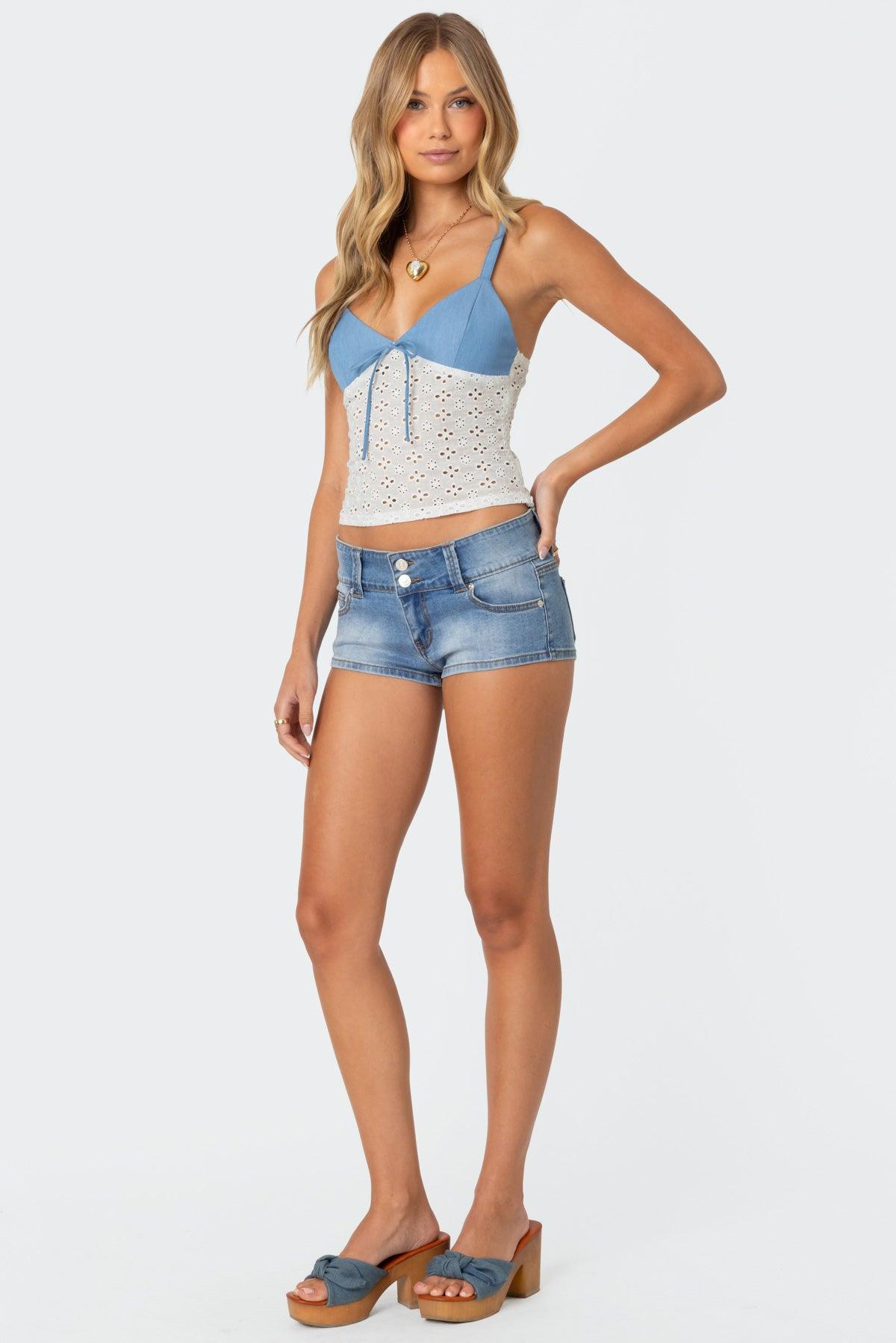 Denim & Eyelet Tank Top Product Image