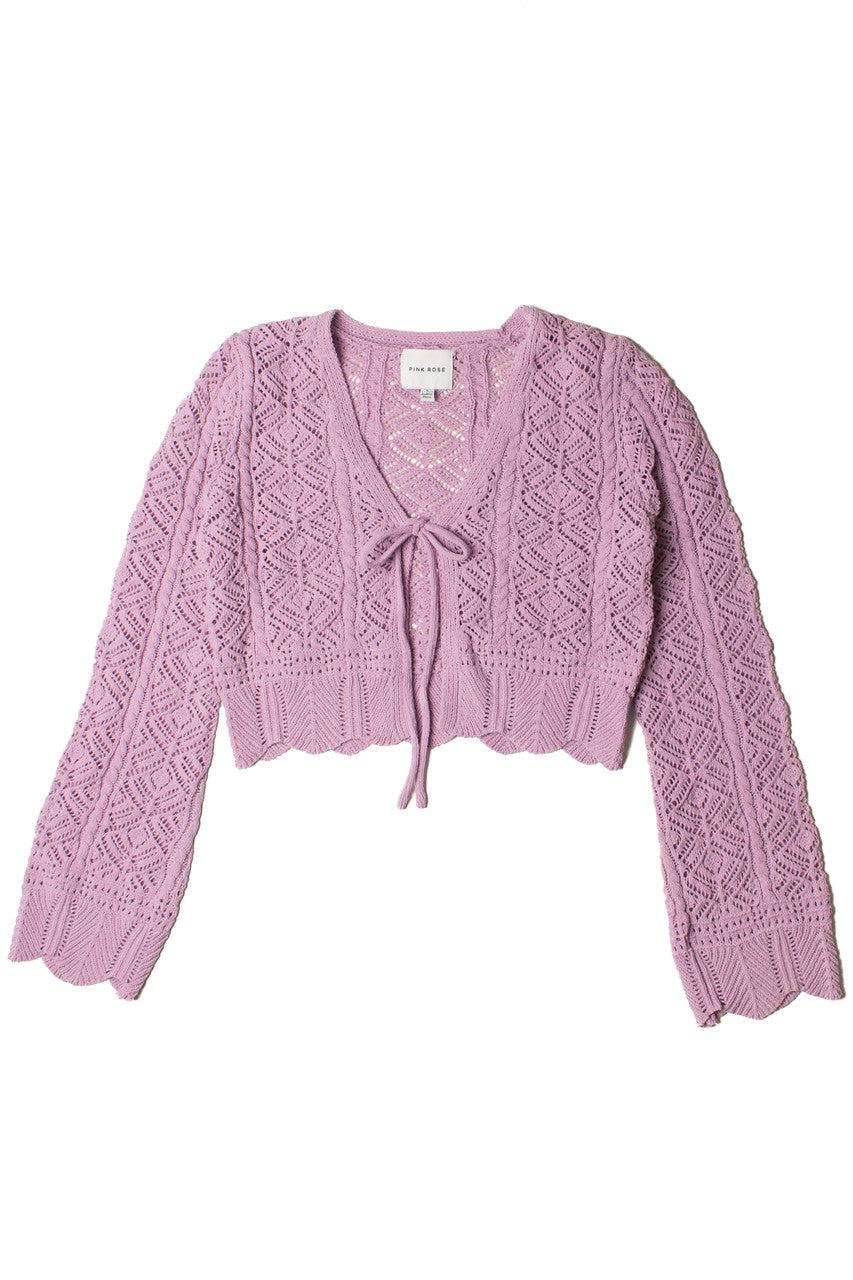 Chenille Pointelle Tie Front Cardigan Product Image