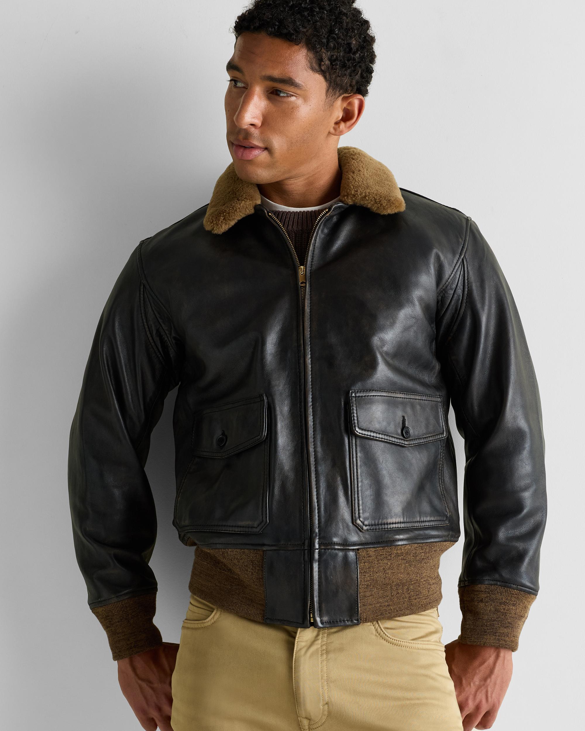 Quince | Men's Shearling Collar Leather Flight Jacket Product Image
