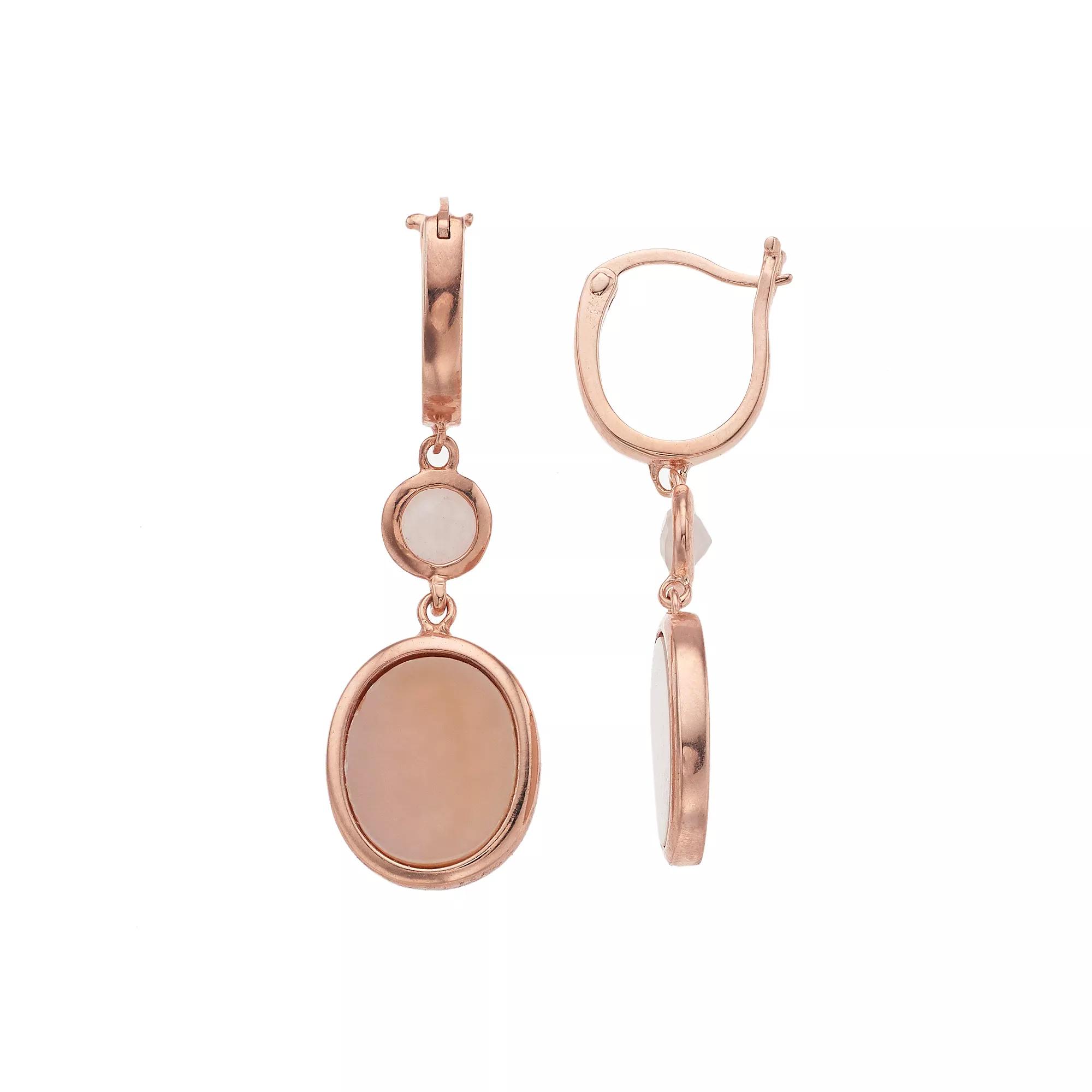 14k Rose Gold Over Silver Rose Quartz & Mother-of-Pearl Drop Earrings, Women's Product Image