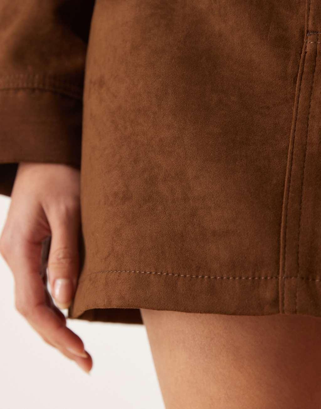 ASOS DESIGN faux suede mini skirt in tan Product Image