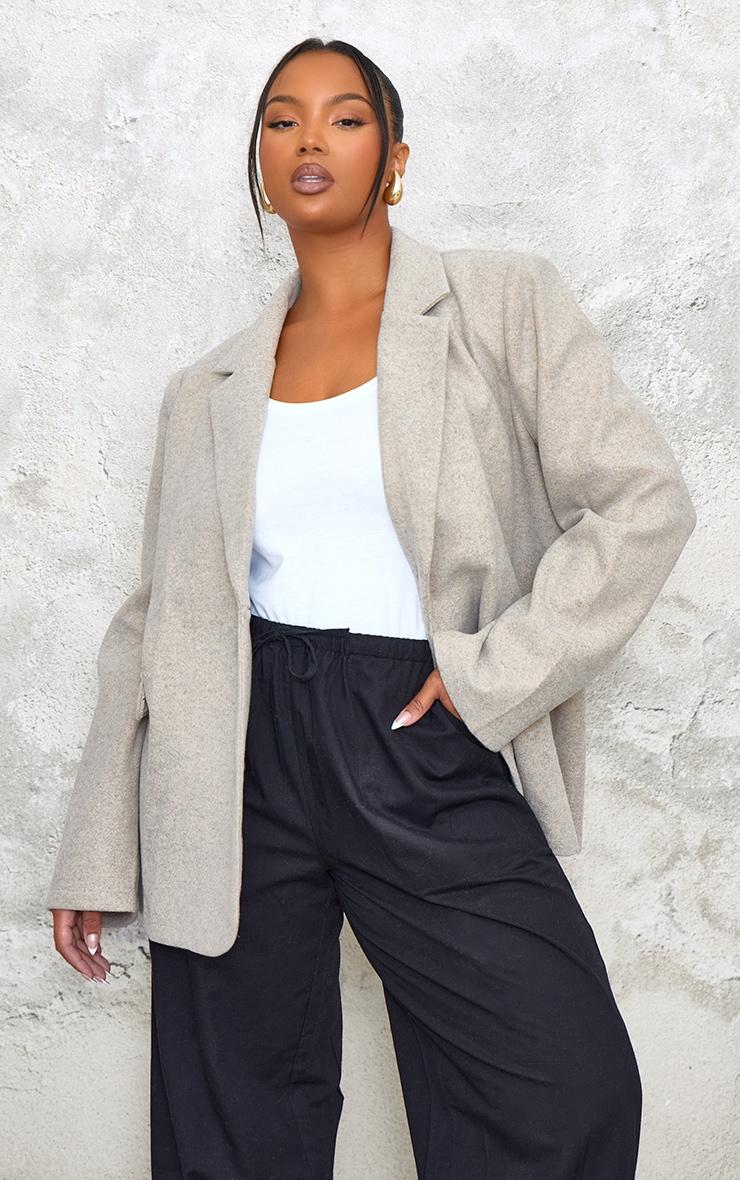 Plus Taupe Wool Look Brushed Tailored Blazer Product Image