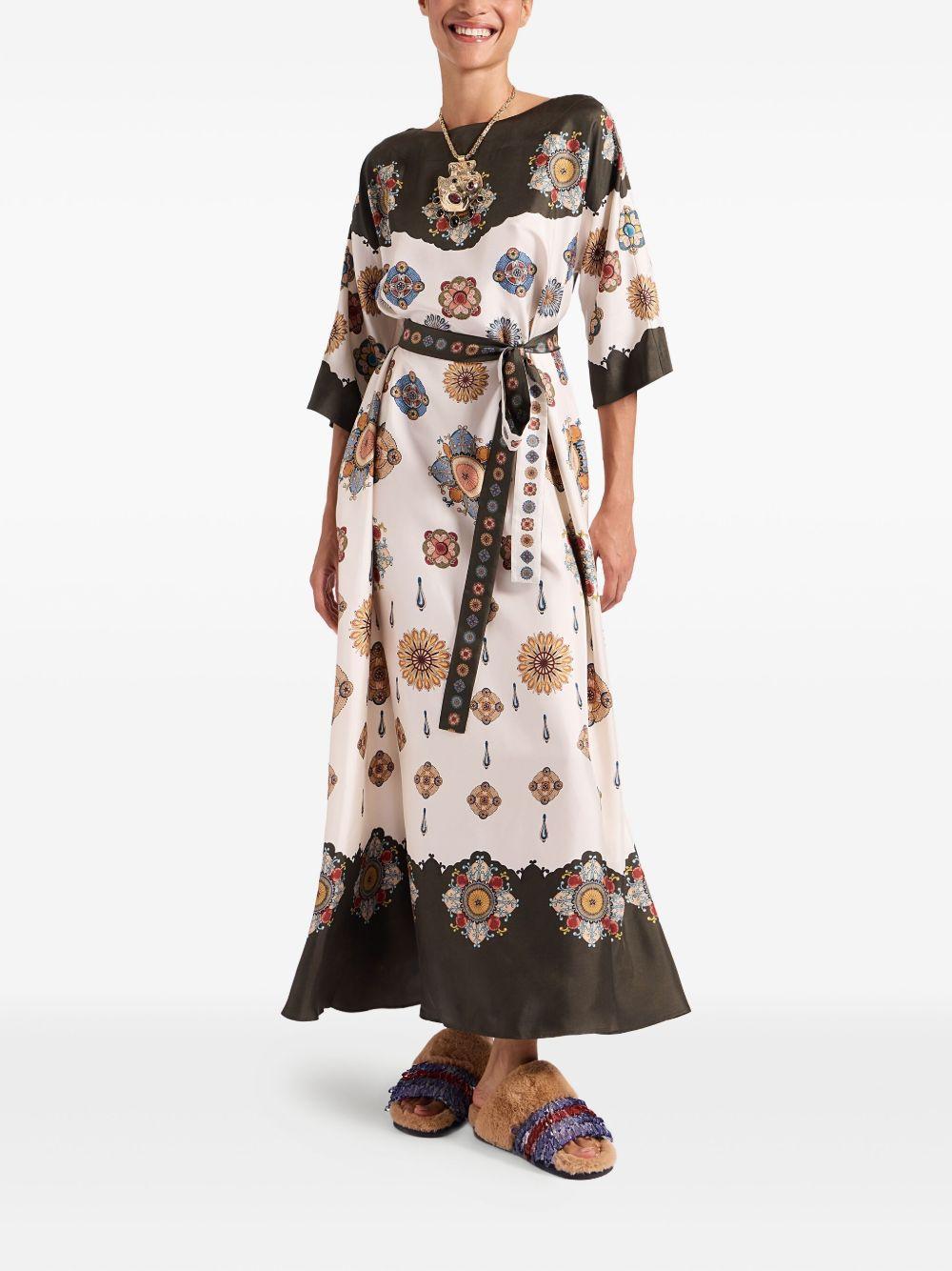 placed floral print silk dress Product Image