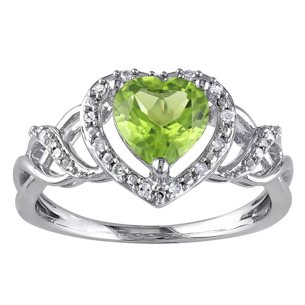 Stella Grace Sterling Silver 1/10 Carat T.W. Diamond & Peridot Heart Crossover Ring, Women's, Size: 7 Product Image