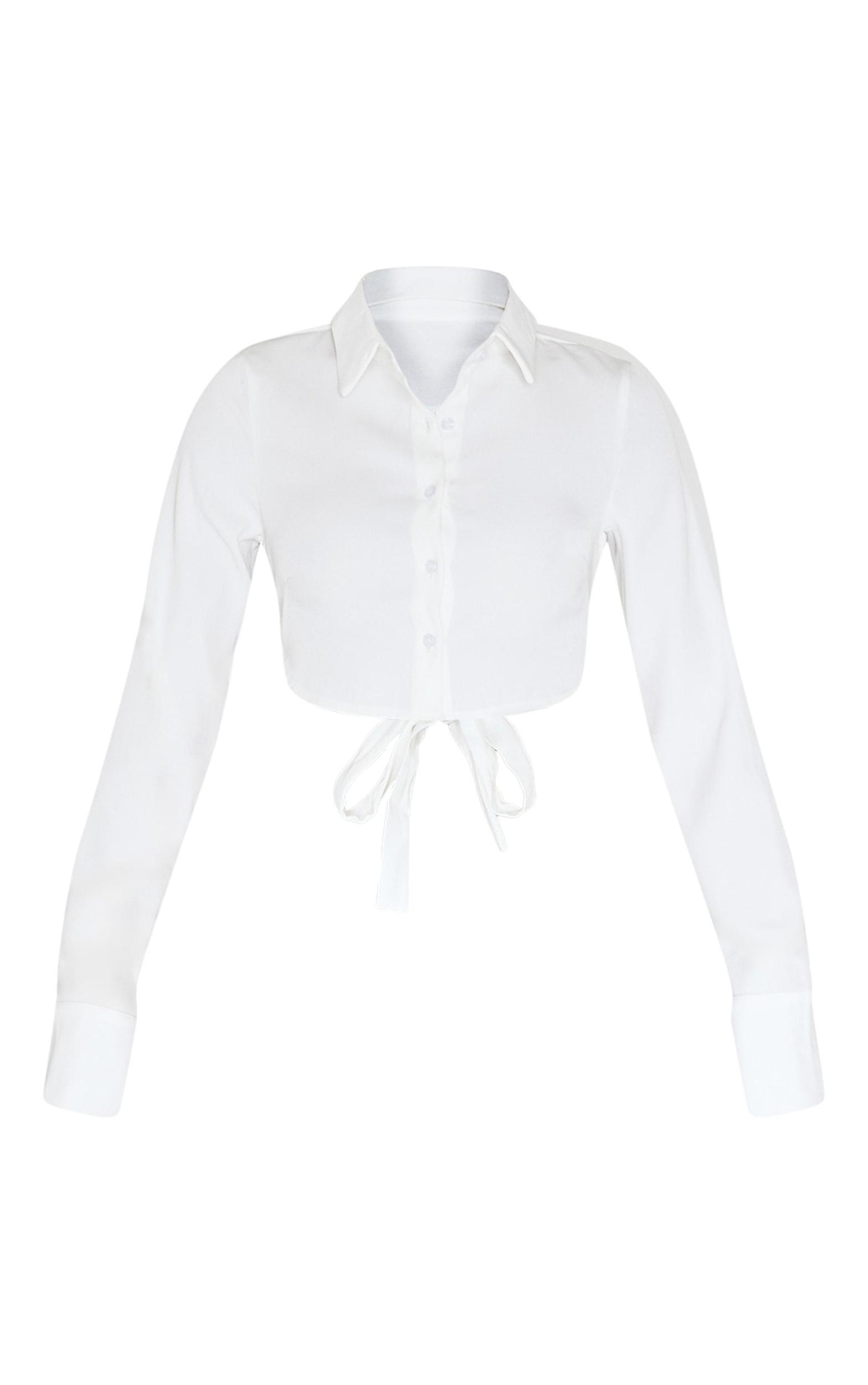 White Premium Woven Tie Backless Cropped Shirt Product Image