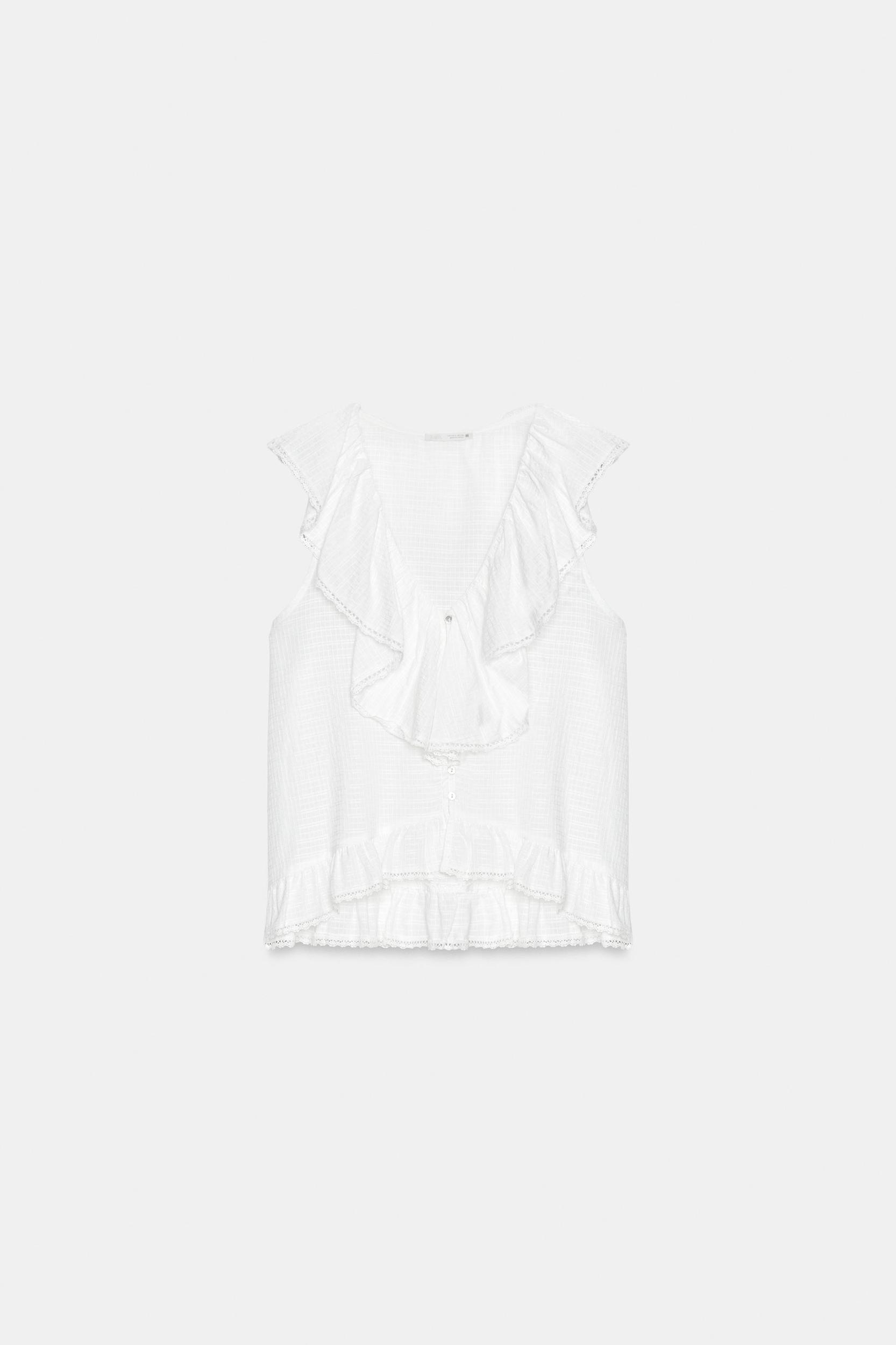 LACE TRIM RUFFLED BLOUSE Product Image